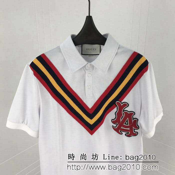 GUCCI古馳 19ss早春新款 絲光珠地棉 男款Polo衫 LA XXV 背後刺繡字母 ydi1774